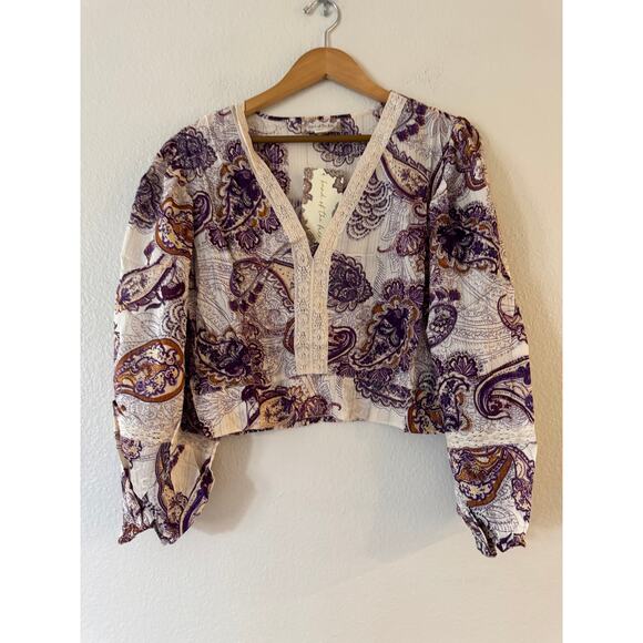 NEW Band of the Free Mirabelle Crop Top Size L Cream Purple Paisley Lace NWT - Picture 4 of 15